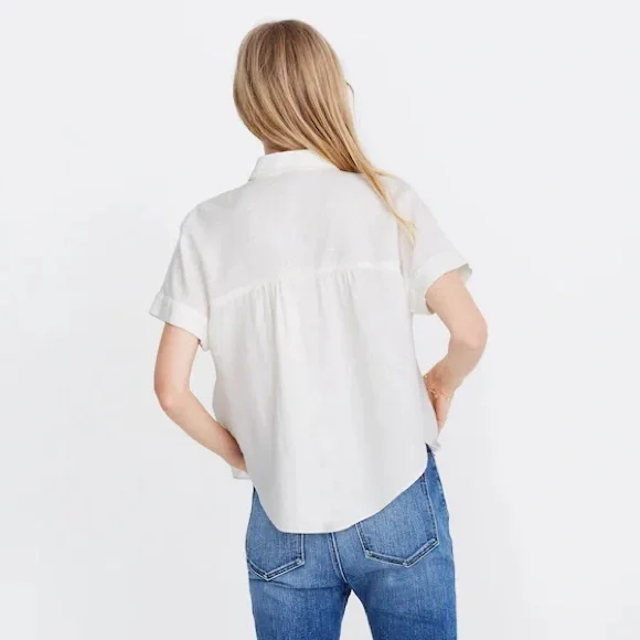 Madewell Linen-Blend Hilltop Shirt in White Size Medium - Picture 3 of 8